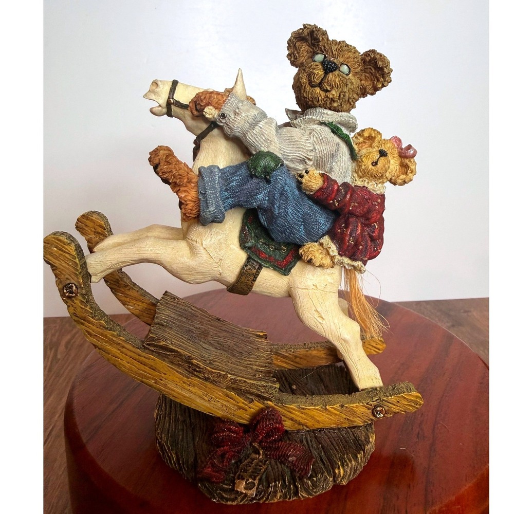 VTG 2001 Boyds Bears Giddy Up Pop With Chrissy Bearstone Rocking Horse Figurine